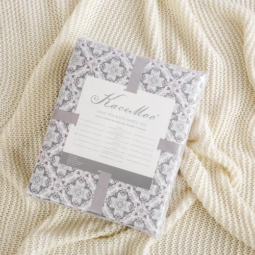 Vista 8 de KACEMOO Juego de sábanas Queen de 4 piezas con estampado floral beige, juego de sábanas bohemias de microfibra con bolsillo profundo, lujosas Beige