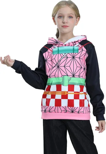 Vista 2 de DENCTORAM Kamado Tanjiro - Sudadera con capucha para niños, diseño de anime Kamado Nezuko Cosplay