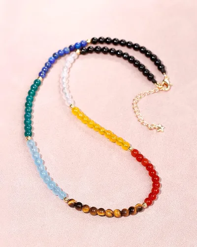 Vista 6 de Jewever Gargantilla de 7 chakras para mujer, cristales y piedras curativas, equilibrio, meditación, yoga, piedras de preocupación, regalos