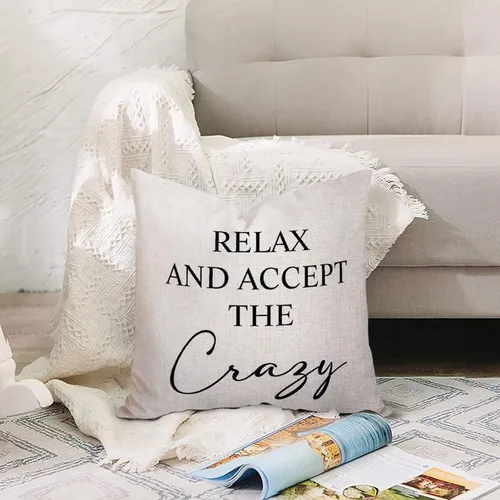 Vista 3 de Relax and Accept The Crazy Quotes - Fundas de almohada decorativas de 16 x 16 pulgadas, funda de almohada de algodón y lino, divertida funda