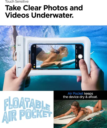 Vista 4 de Spigen AquaShield - Bolsa flotante universal impermeable para teléfono, funda impermeable para teléfono, fundas protectoras de PVC con IPX8 A610