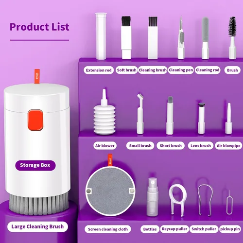 Vista 6 de Kit de limpieza 20 en 1 para teclado Airpod Earbud portátil, kit de limpieza electrónico de penlar compatible con computadora PC teléfono celular