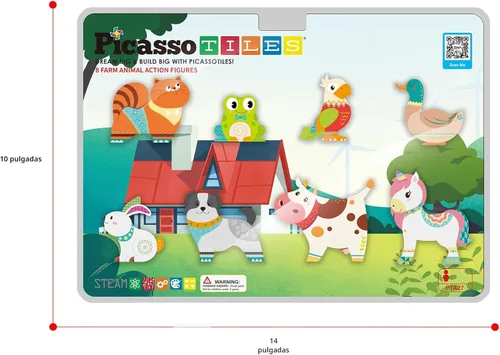 Vista 9 de PicassoTiles 8 figuras magnéticas de animales de granja, complemento de 8 Animales de granja