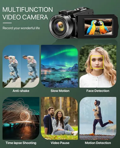 Vista 14 de Videocámara 4K 64MP para vlogging, cámara para YouTube, pantalla táctil de 3.0", zoom digital de 18 aumentos, visión nocturna IR con micrófono