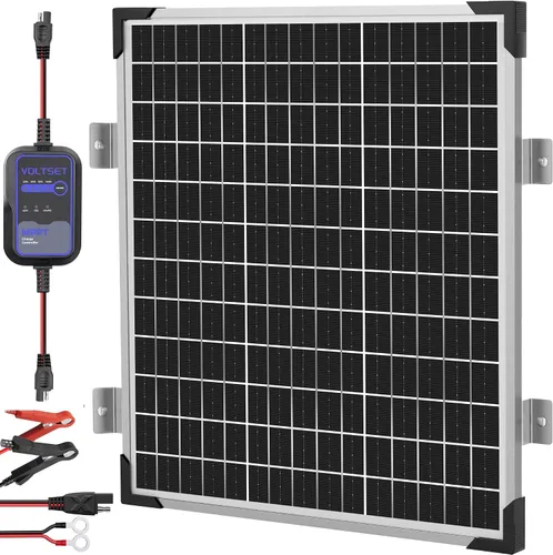 Vista 12 de Voltset - Cargador de batería solar de 10 W 12 V: mantenedor de panel solar para automóvil, barco - Cargador solar monocristalino impermeable