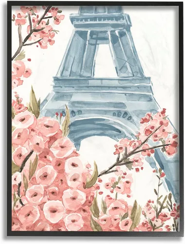 Vista 11 de París Torre Eiffel Acuarela Floral, 11 x 14 pulgadas enmarcado Giclée Print