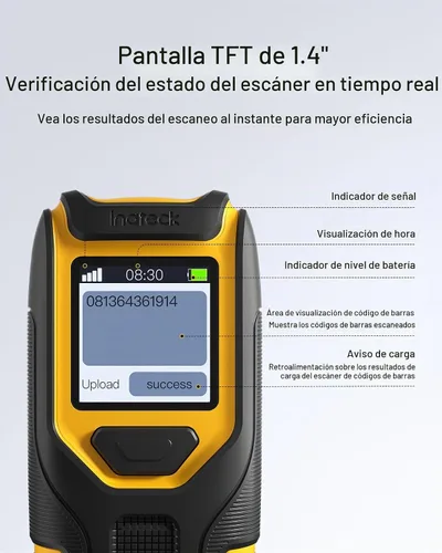Vista 2 de Inateck Escáner de Código de Barras Inalámbrico, Escáner de Código de Barras Bluetooth Portátil con Pantalla, Escáner de Código de Barras 1D 2D QR