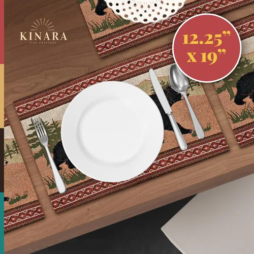 Vista 5 de Kinara Juego de manteles individuales Black Bear - Diseño nativo americano del suroeste - Patrón hermoso y único - Tejido fino cuatro manteles