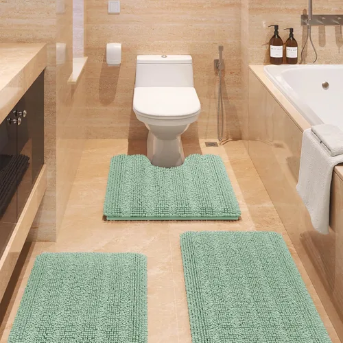 Vista 57 de ACCUMTEK - Juego de alfombras de baño a rayas beige de 3 piezas, ultrasuaves, antideslizantes de chenilla, alfombras de baño mullidas y absorbentes