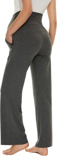 Vista 5 de Ecavus Pantalones de maternidad anchos y rectos para mujer, versátiles, cómodos, palazzo, elásticos, con bolsillos