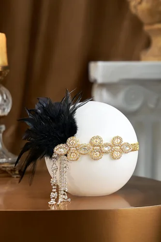 Vista 2 de BABAEYOND - Diadema con diseño de plumas de cristal de los años 20