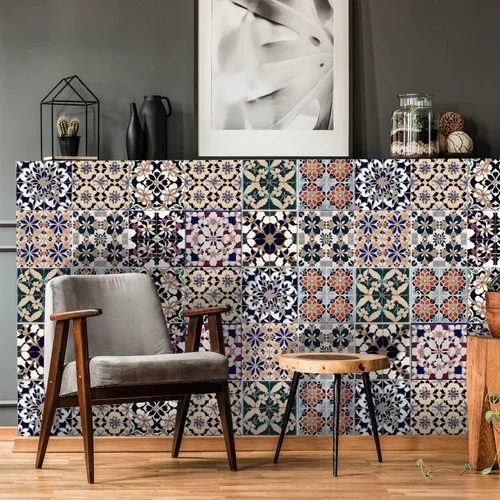 Vista 2 de Alwayspon Adhesivo para azulejos de pared moriscos para despegar y pegar, calcomanías de vinilo autoadhesivas para azulejos de cocina y baño, 4 x 4