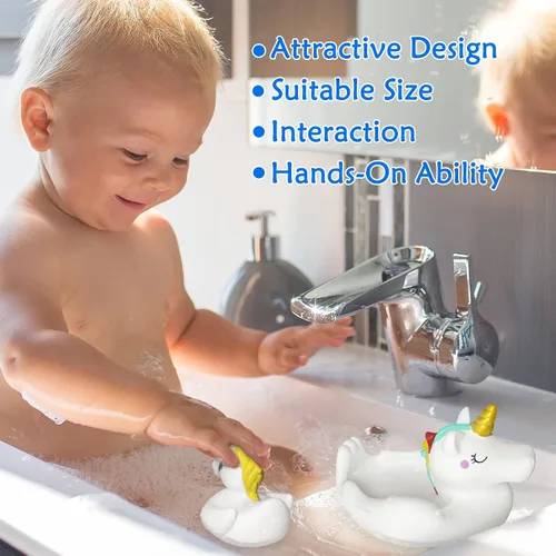 Vista 2 de Juguetes de baño para bebés, bonitos juguetes de baño de unicornio para niños pequeños, juguetes de bañera para niños y niñas, juguetes de ducha