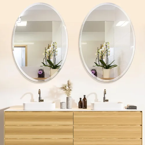 Vista 2 de 20" x 28"Frameless Oval Mirror, Decorative Beveled Edge Bathroom Mirror for Wall in Entryway, Washroom, Living Room and More