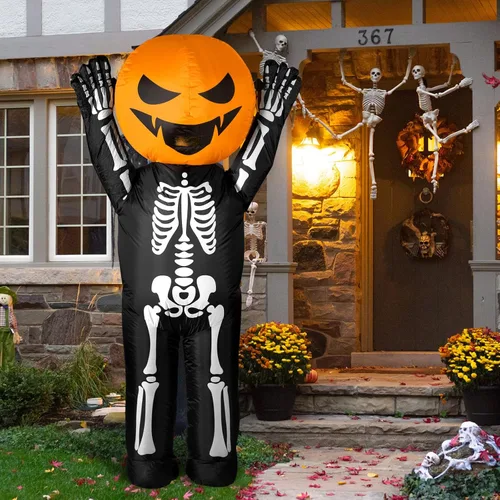 Vista 2 de Hercicy Disfraz inflable de Halloween de 7 pies, disfraz de esqueleto de calabaza, disfraz de Halloween, esqueleto de cuerpo completo para adultos