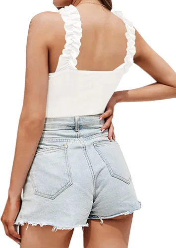 Vista 3 de MANGOPOP Body de tirantes elásticos con cuello cuadrado y volantes para mujer