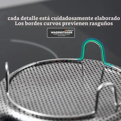 Vista 2 de Cesta de vapor instantánea para llevar con asas y pies, construcción de acero inoxidable SUS304 de alta calidad, cesta coladora perforada multiusos