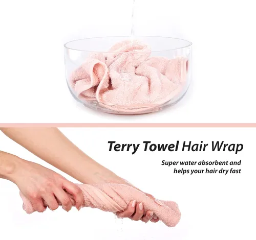 Vista 4 de Cacala Gorro de ducha de tela de rizo para mujer, toalla de lujo para el cabello, envolturas para el cabello sin encrespamiento para mujer, cabello