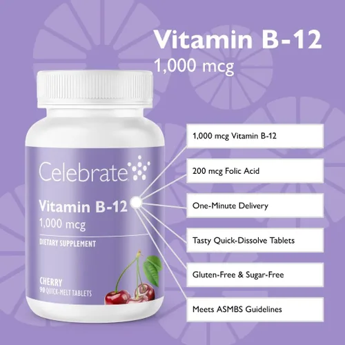 Vista 6 de Celebrate Vitamins Cuenta B-12 Sublingual - Cherry - 90