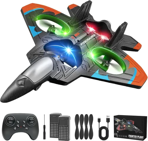 Vista 10 de Nuevo juguete RC Stunt Fighter Jet 2026 para niños con giros de 360° y luces LED, avión de control remoto de espuma, avión RC para niños y adultos