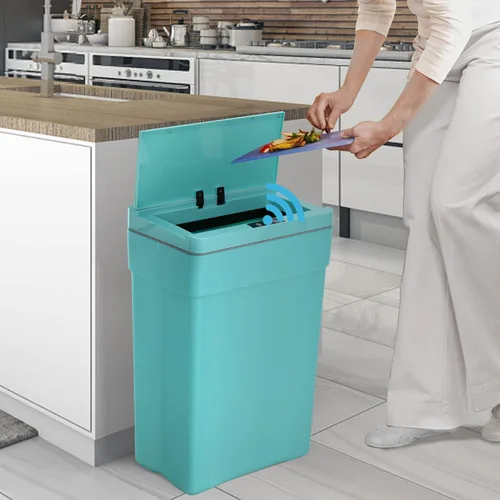Vista 9 de Bote de basura automático de 13 galones con tapa de detección de movimiento, cubo de basura rectangular de alta capacidad sin contacto con tapa