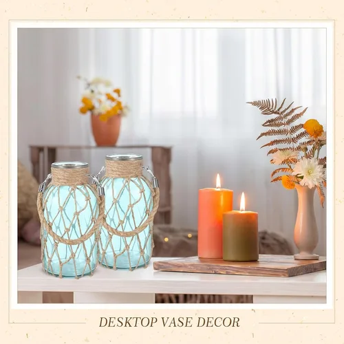 Vista 5 de Sabary Juego de 2 jarrones de cristal de mimbre con flores secas, decoración costera para mesas de boda, decoración costera para colgar en el hogar
