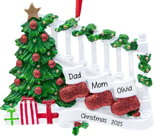 Vista 8 de Adorno de Navidad personalizado para familia de 6 miembros 2026 Manoplas con velas con purpurina en la decoración del árbol de Navidad del manto