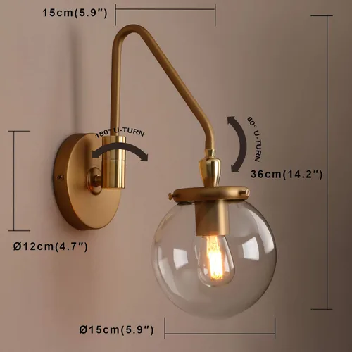Vista 2 de Pathson Lámpara de pared industrial con brazo oscilante, lámpara de tocador de pared ajustable para baño, lámpara de pared cableada para mesita