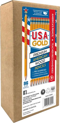 Vista 8 de Cra-Z-Art Lápices amarillos HB con caja de madera americana preafilados de oro de Estados Unidos, paquete de 60