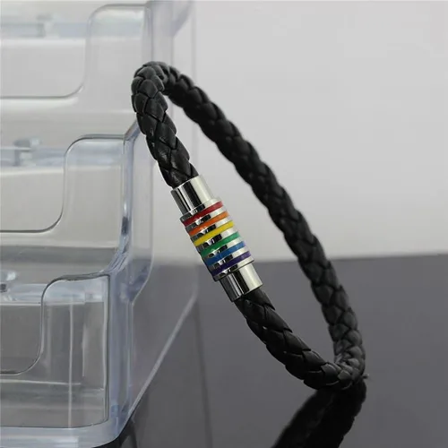 Vista 2 de Brazalete Oakky de piel trenzada, magnética, arcoíris LGBT, orgullo gay y lésbico