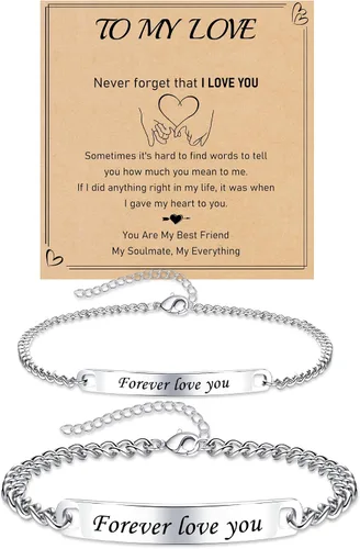 Vista 10 de Pulseras a juego, pulseras de pareja, regalos de aniversario para él y ella, novio y novia, pulseras de acero inoxidable, joyería de relación