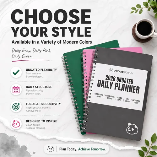 Vista 9 de Panda Planner Agenda diaria sin fecha 2026, 5.75 x 8.25 pulgadas, gris 90-Day Spiral Academic, Productivity Planner, Hourly Schedule, To-Do List
