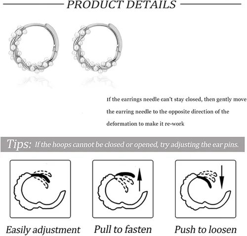 Vista 6 de 3 pares de aretes de perlas para mujer, aretes de perlas de oro, aretes de perlas, aretes colgantes de perlas de plata de ley S925 con poste
