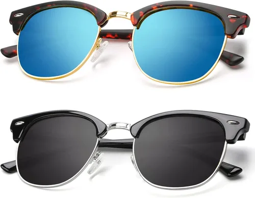Vista 40 de KALIYADI Gafas de sol polarizadas para hombres y mujeres, marco semi sin montura, para conducir con bloqueo UV A01-(1 Pack) Tortuga Mate G15