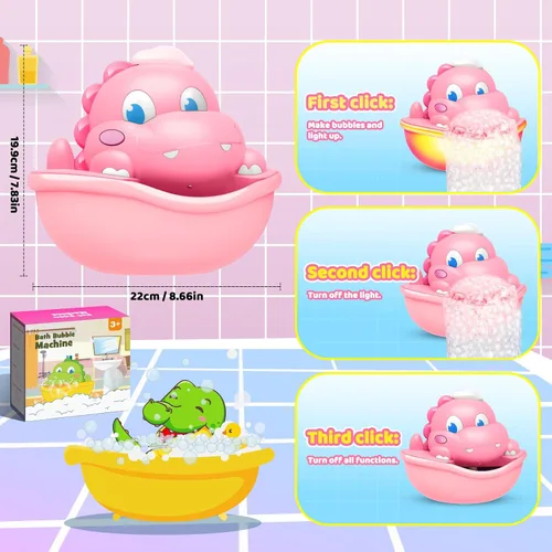 Vista 6 de Juguetes de baño, máquina de burbujas de baño con luz fabricante automático de burbujas juguete de baño para niños de 1-3 4-8 años juguete de bañera