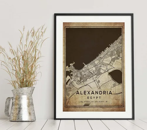 Vista 6 de Mapa de Alejandría, Egipto, Vintage Western (8x10)