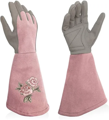 Vista 12 de Rose Pruning Gloves with Forearm Protection, Thorn Resistant Embroidery Design with Extra Long Cuff for Gardening and Pruning Tasks Rosa rojo