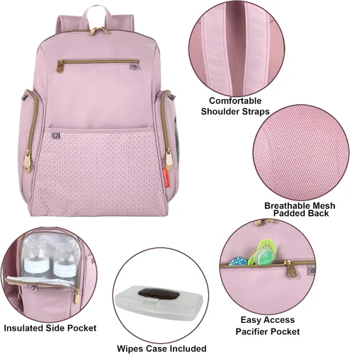 Vista 2 de Fisher-Price Fastfinder Gemma - Mochila para pañales con cambiador portátil, dispensador de toallitas (rosa)