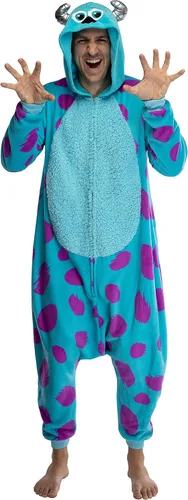 Vista 4 de Disney Monsters Inc - Disfraz de vellón Sherpa Sulley Kigurumi para adultos disfraz de una pieza Azul Patchwork