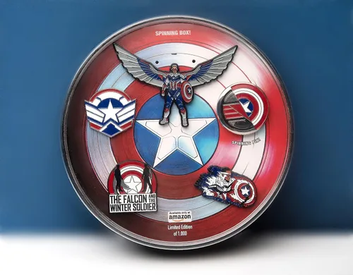 Vista 15 de Marvel Studios: The Falcon y The Winter Soldier - Juego de 5 pines de solapa con base de metal y esmalte con caja circular de 6.3 pulgadas