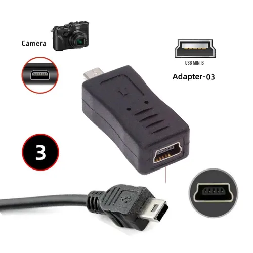 Vista 7 de cablecc 3pccs Mini 8P a USB-C Micro Mini USB Adaptador de Datos de Alimentación Hembra para Cámara