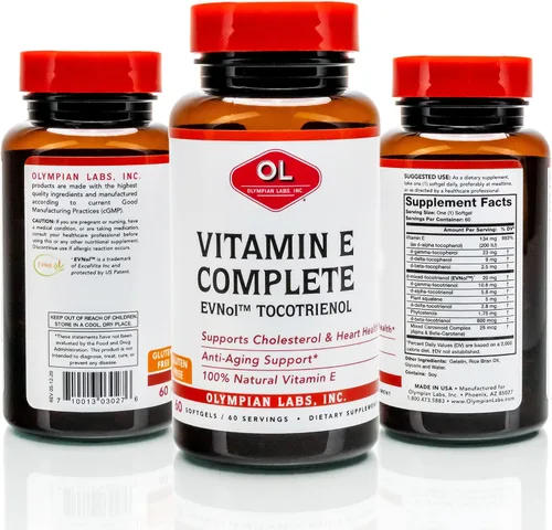Vista 2 de Olympian Labs Vitamina E TOCOMIN COMPLETA, 200IU 60 cápsulas blandas, combate los radicales libres, apoya el cerebro, la piel y el cabello, 60