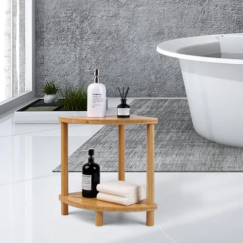 Vista 7 de Taburete de ducha de bambú para ducha interior de 2 niveles, banco de ducha de esquina Waterproof,Shower Foot Rest with Storage,Space-Saving,Bath