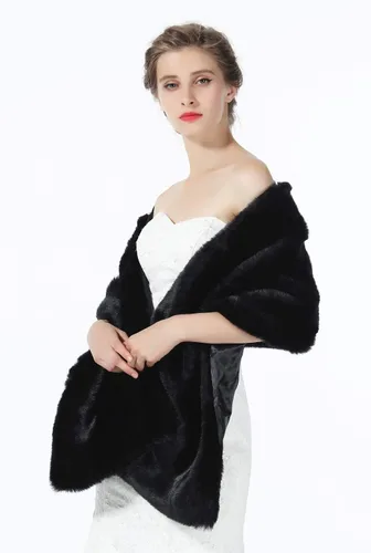 Vista 4 de Chal de piel sintética para bodas, mujeres, estola de novia, cubierta de invierno para damas de honor