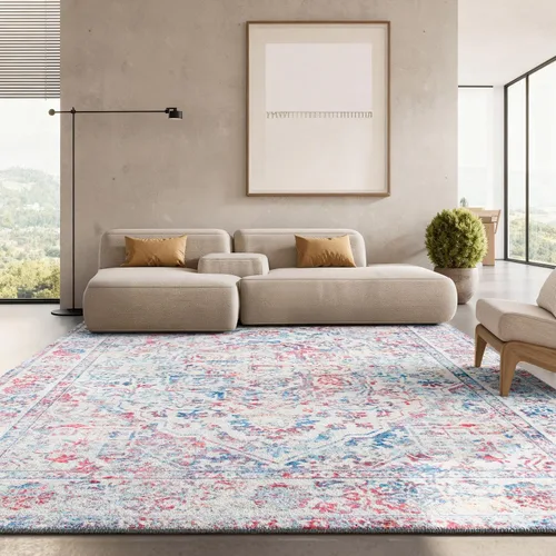 Vista 41 de Safavieh - Alfombra de 2 x 4 pies de la colección Brentwood color marfil y azul marino, alfombra que no suelta pelusas con diseño desgastado