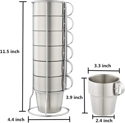 Vista 6 de Tazas de café apilables de acero inoxidable, tazas de té aisladas con mango de acero inoxidable, taza de café aislada de doble pared, mantiene