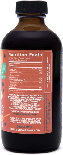 Vista 5 de VINGA Vinagre de sidra de manzana crudo de lava con moringa oleifera prensada en frío, 8 onzas, remedio natural para el resfriado y la gripe