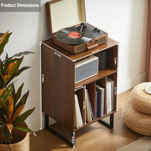 Vista 2 de Soporte para tocadiscos con armario de almacenamiento de vinilo, mesa giratoria para álbumes y LPs, consola multimedia moderna Muebles para sala