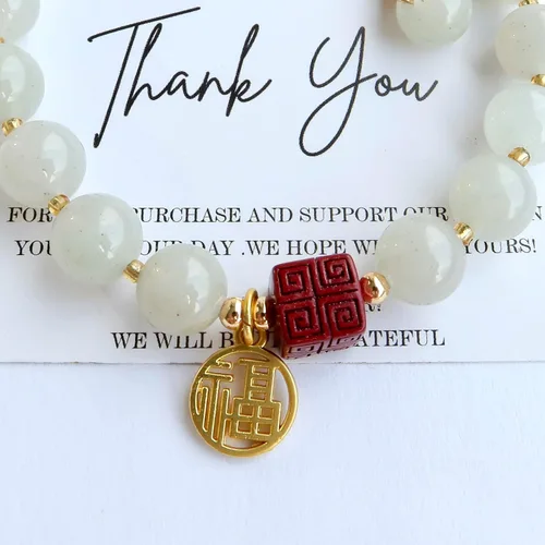 Vista 5 de Handmade Genuine Jade Abacus Shape Beaded Bracelet, Feng-shui Lucky Stone Chakra Healing Gemstone Crystal Beads Adjustable Bangle Stretch Jewelry