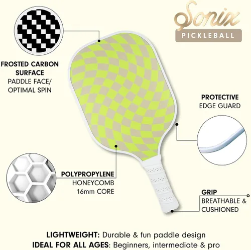 Vista 6 de Sonix Aprobado por USAPA Pala de Pickleball Premium Superficie de Fibra de Vidrio, Empuñadura de Almohadilla Antideslizante Raqueta